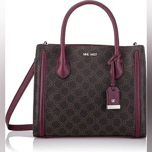 NINE WEST Adienne satchel, brown logo/merlot